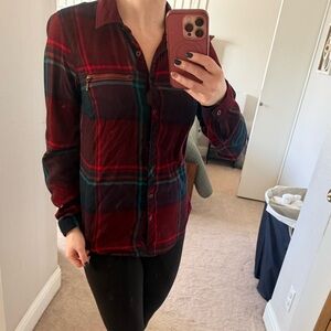 Maurices Red and Blue Plaid Button Down Shirt